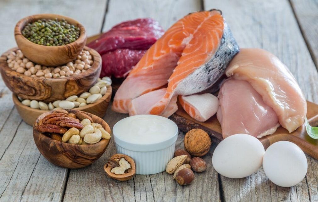 Produkte me një përmbajtje të lartë të proteinave të kafshëve dhe perimeve